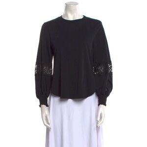 See by Chloe Cotton Lace Detail Smocked Cuff Long Sleeve Shirt
